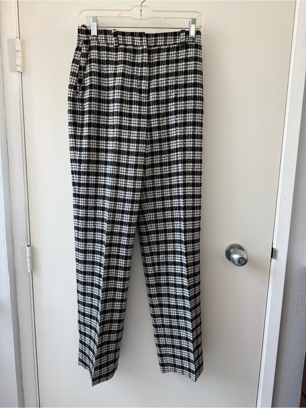 Zara wool blend Black White Plaid checker Straight Leg Pants
